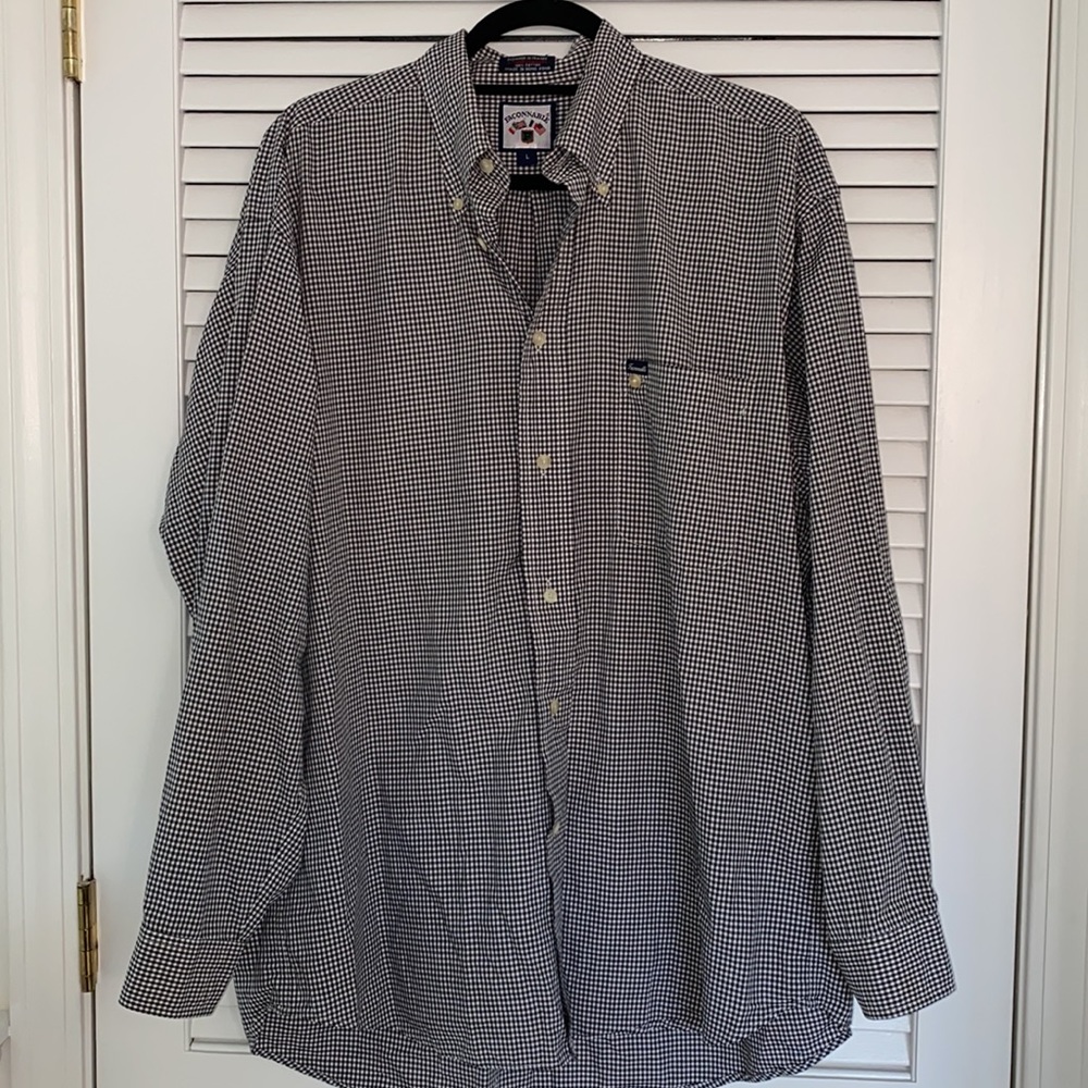 Faconnable Mens Button Down. Black/White. Large